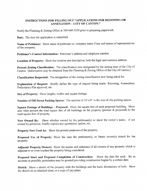 First page of the Rezoning or Annexation Application