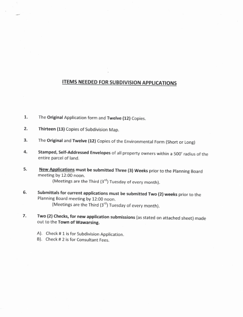 First page of the Application for Subdivision