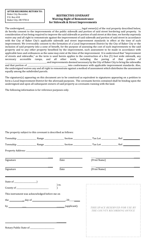 First page of the Non-Remonstrance Agreement