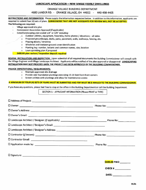 First page of the Landscape Application