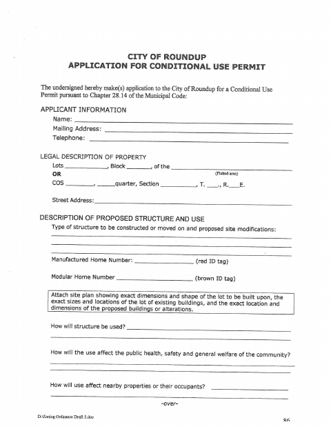 First page of the Application for Conditional Use Permit
