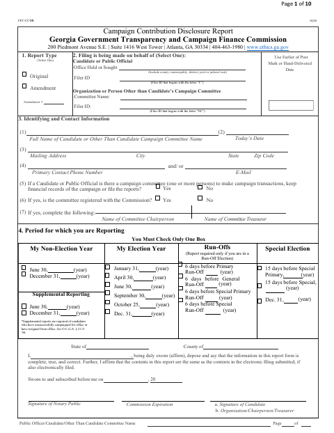First page of the Campaign Contribution Disclosure Final Report