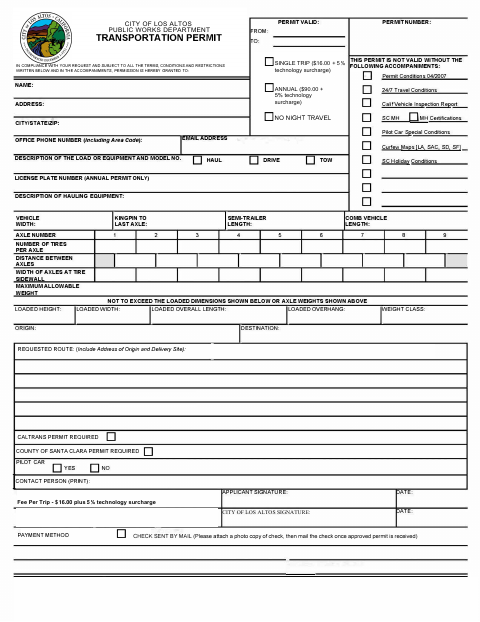 First page of the Transportation Permit Application