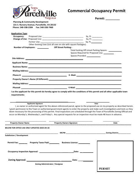 First page of the Commercial Occupancy Permit