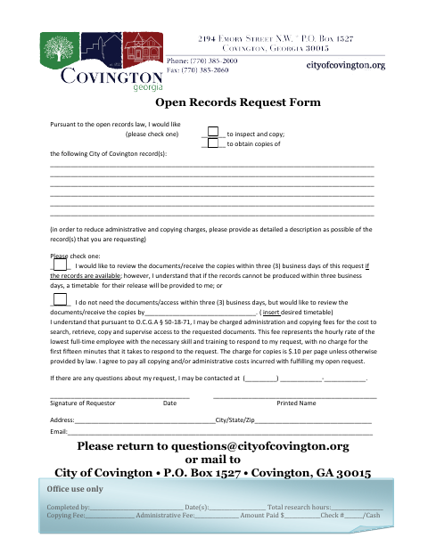 First page of the Open Records Request Form