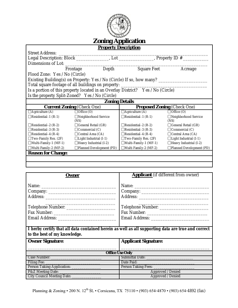 First page of the Zoning Change Application