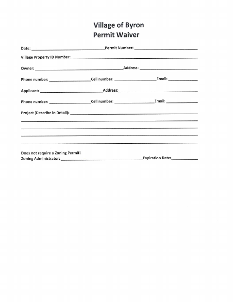 First page of the Village of Byron Permit Waiver