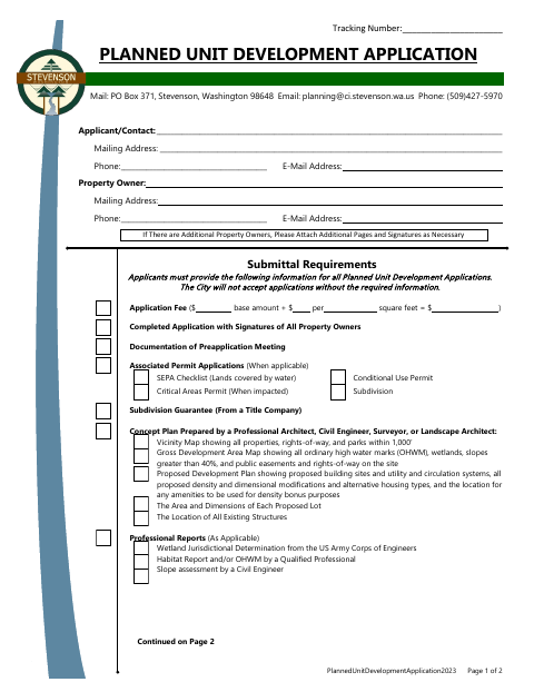 First page of the Planned Unit Development Application