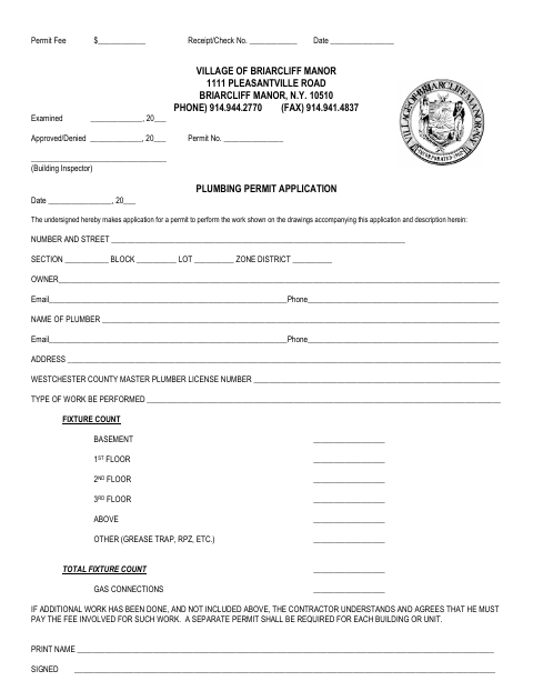 First page of the Plumbing Permit Application
