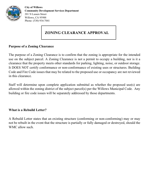 First page of the Zoning Clearance Application Form