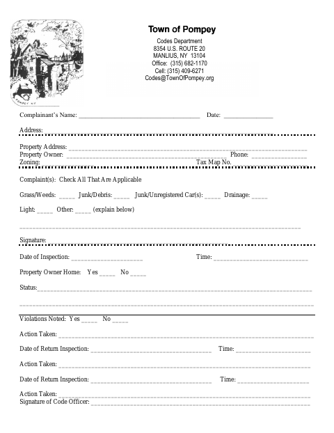 First page of the Codes Violation Complaint Form