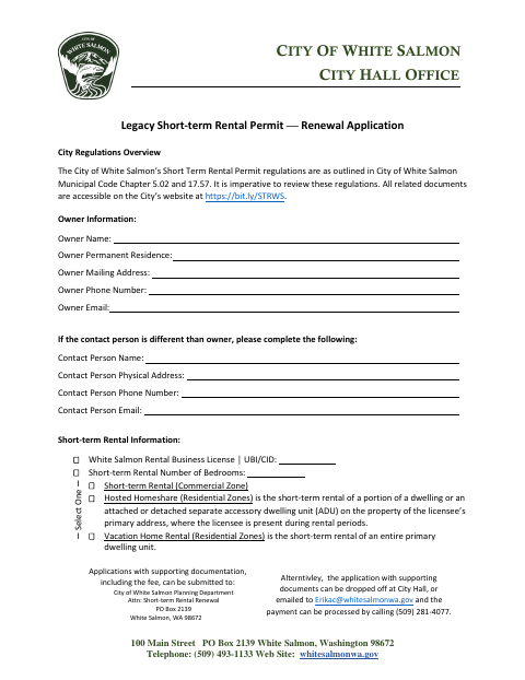First page of the Legacy Short-Term Rental Permit Renewal Application
