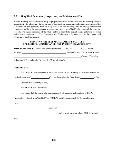 First page of the Stormwater Best Management Practices Operations, Maintenance, and Inspection Agreement