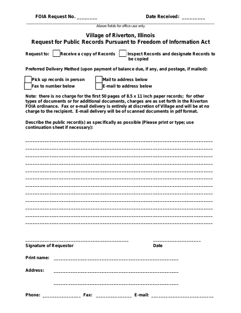 First page of the Request for Public Records Pursuant to Freedom of Information Act