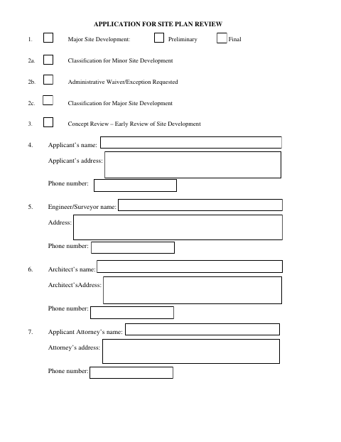 First page of the Application for Site Plan Review
