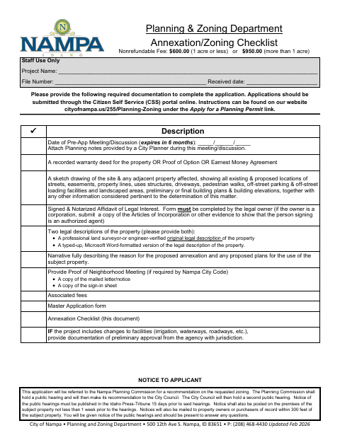 First page of the Annexation and Zoning Application
