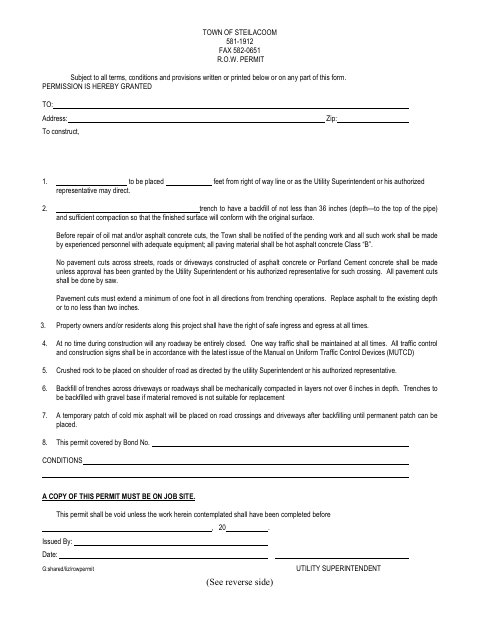 First page of the R.O.W. Permit