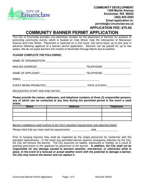 First page of the Community Banner Permit Application