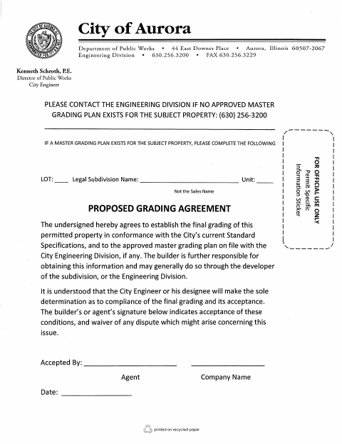 First page of the Proposed Grading Agreement