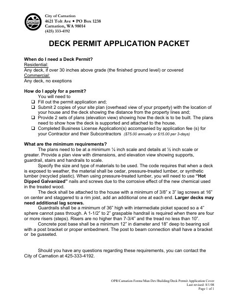First page of the Deck Permit Application Packet