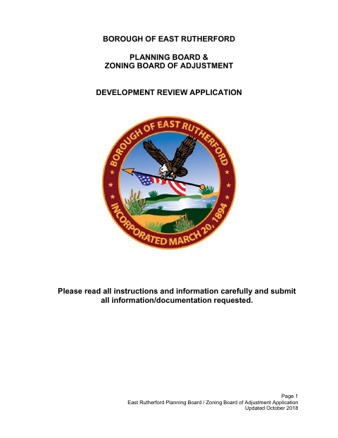 First page of the Planning Board And Zoning Board Of Adjustment Development Review Application