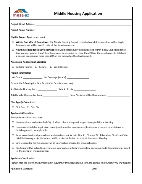 First page of the Middle Housing Application