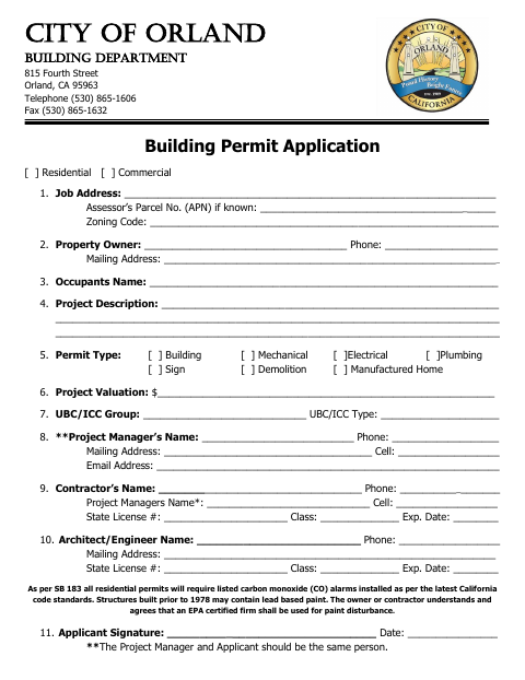 First page of the Building Permit Application