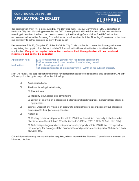 First page of the Conditional Use Permit Application