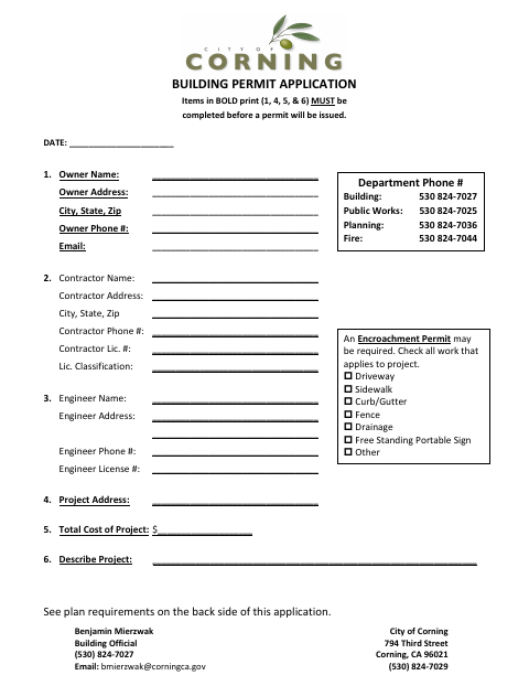 First page of the Building Permit Application
