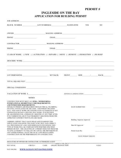 First page of the Application for Building Permit