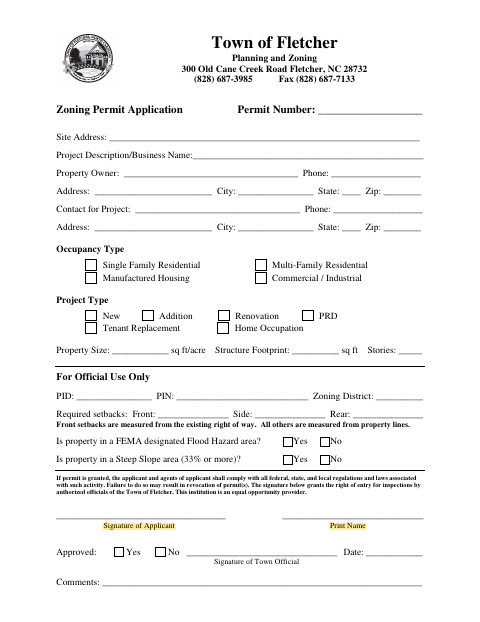 First page of the Zoning Permit Application