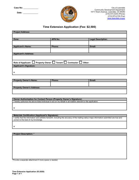 First page of the Time Extension Application