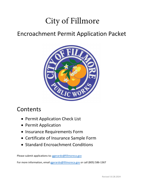 First page of the Encroachment Permit Application Packet