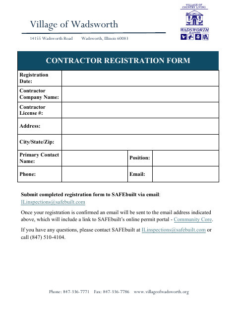First page of the Contractor Registration Form