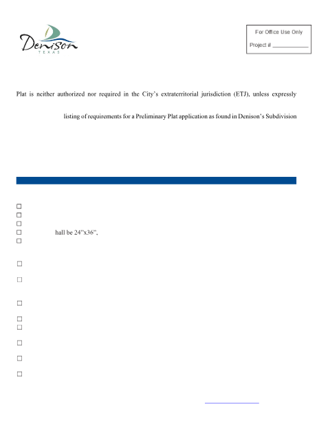 First page of the Preliminary Plat Application