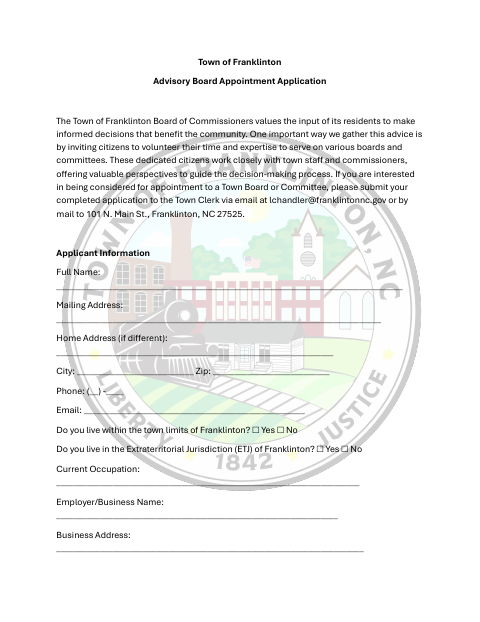 First page of the Advisory Board Appointment Application
