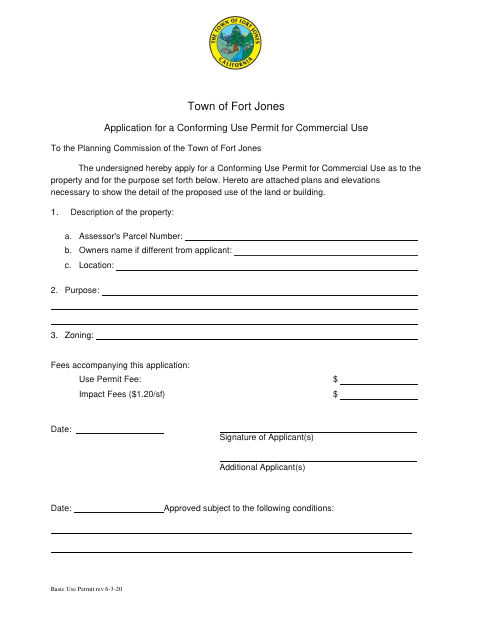 First page of the Application for a Conforming Use Permit for Commercial Use