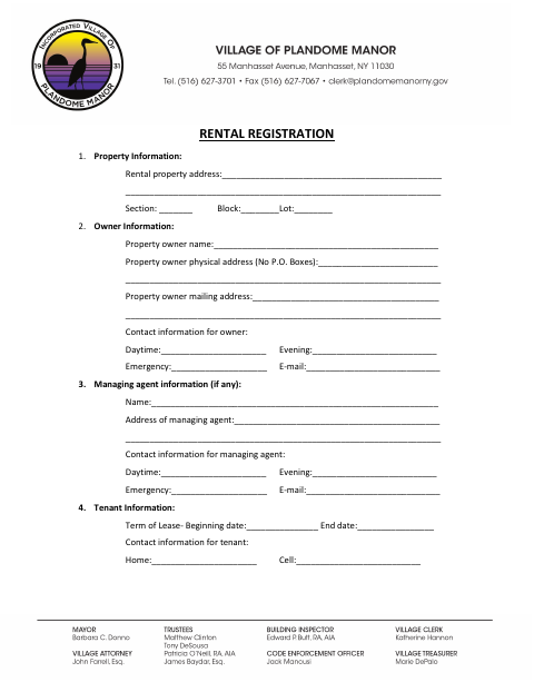 First page of the Rental Registration Application