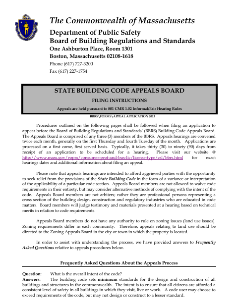 First page of the Building Code Appeals Application and Service Notice