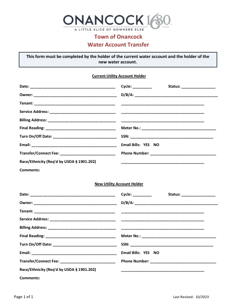 First page of the Water Account Transfer