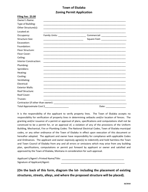 First page of the Zoning Permit Application
