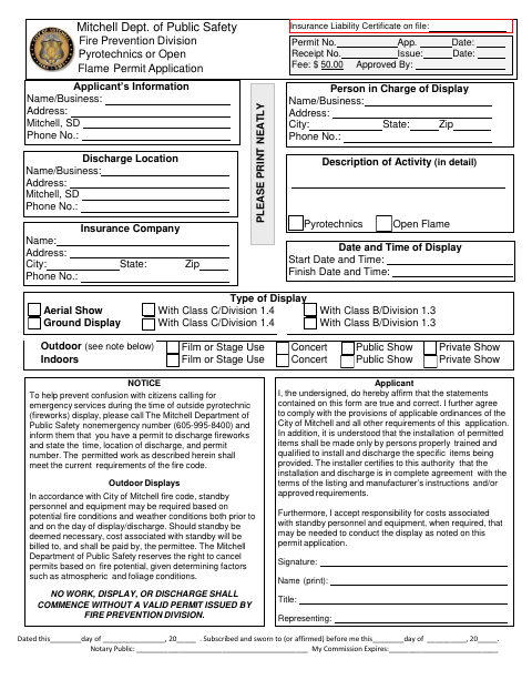 First page of the Fireworks Permit Application