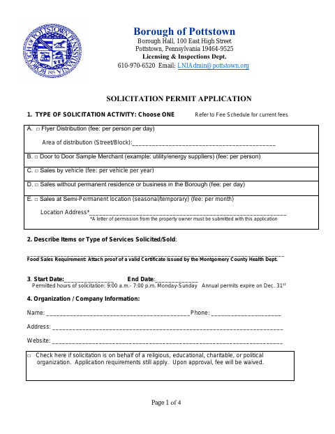 First page of the Solicitation Permit Application