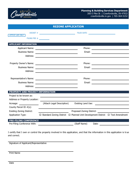 First page of the Rezone Application