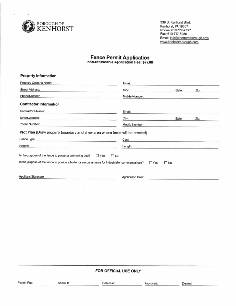 First page of the Fence Permit Application
