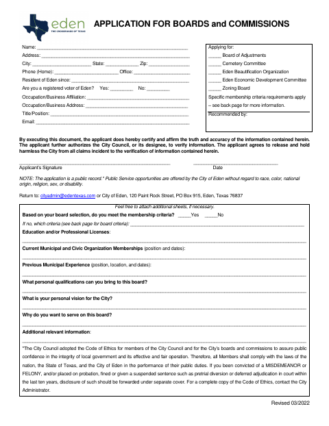 First page of the Application for Boards and Commissions