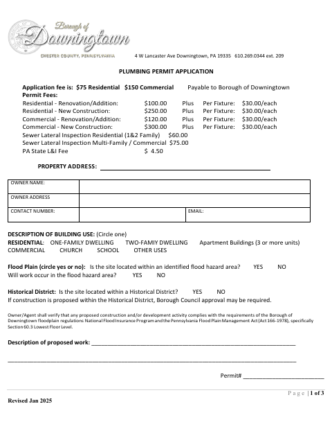 First page of the Plumbing Permit Application