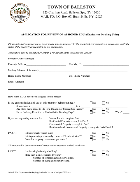 First page of the Application for Review of Assigned EDUs