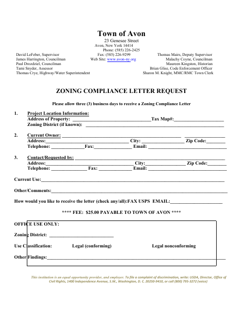 First page of the Zoning Compliance Letter Request