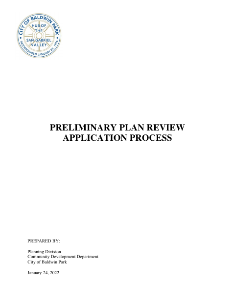 First page of the Preliminary Plan Review Application